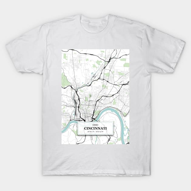 Cincinnati, Ohio City Map with GPS Coordinates T-Shirt by danydesign